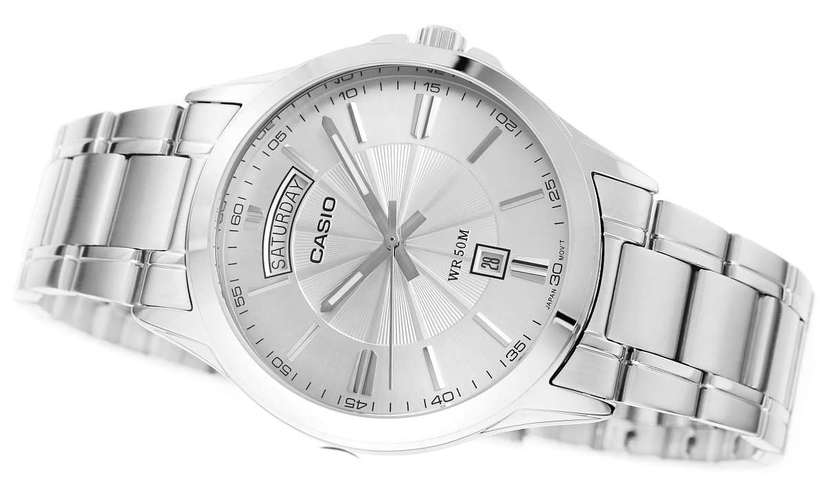 Zegarek męski Casio MTP-1381D-7AVDF na srebrnej bransolecie, srebrna tarcza - zdjęcie 3 Zegarek męski Casio MTP-1381D-7AVDF na srebrnej bransolecie, srebrna tarcza - zdjęcie 3