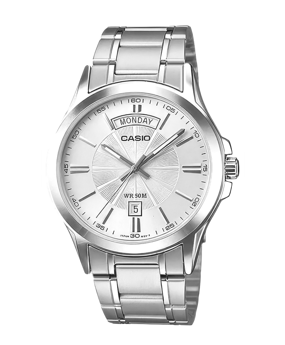 Zegarek męski Casio MTP-1381D-7AVDF na srebrnej bransolecie, srebrna tarcza Zegarek męski Casio MTP-1381D-7AVDF na srebrnej bransolecie, srebrna tarcza