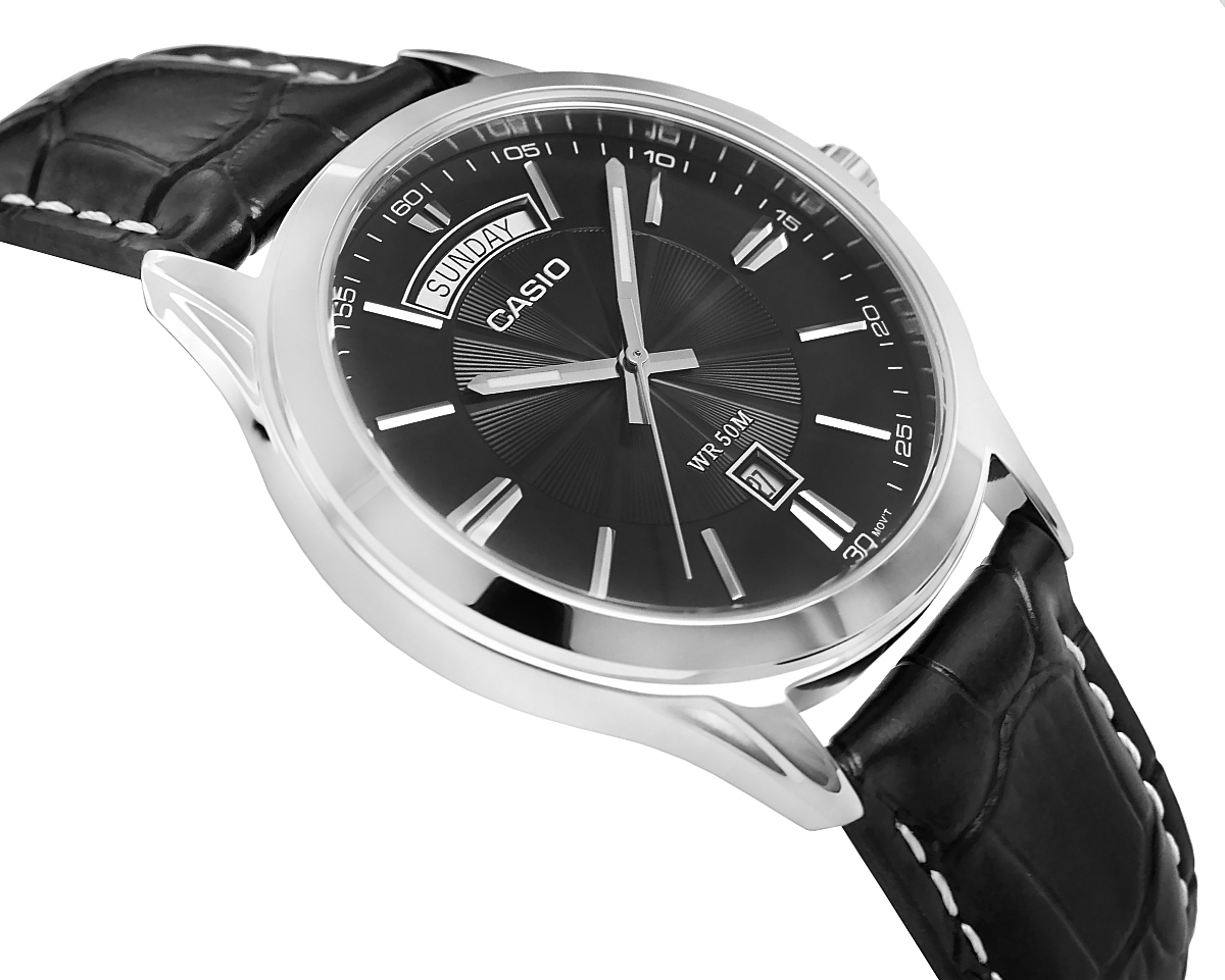 Zegarek męski Casio MTP-1381L-1AVDF na czarnym pasku, czarna tarcza - zdjęcie 2 Zegarek męski Casio MTP-1381L-1AVDF na czarnym pasku, czarna tarcza - zdjęcie 2