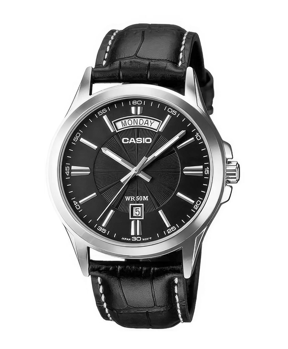 Zegarek męski Casio MTP-1381L-1AVDF na czarnym pasku, czarna tarcza Zegarek męski Casio MTP-1381L-1AVDF na czarnym pasku, czarna tarcza