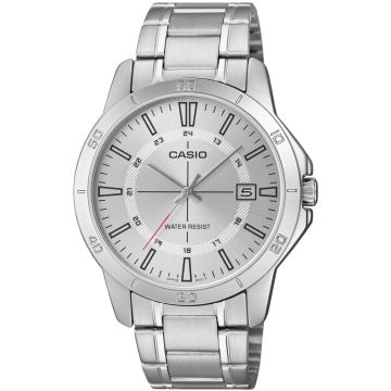 Zegarek męski Casio MTP-V004D-7CUDF na srebrnej bransolecie, srebrna tarcza