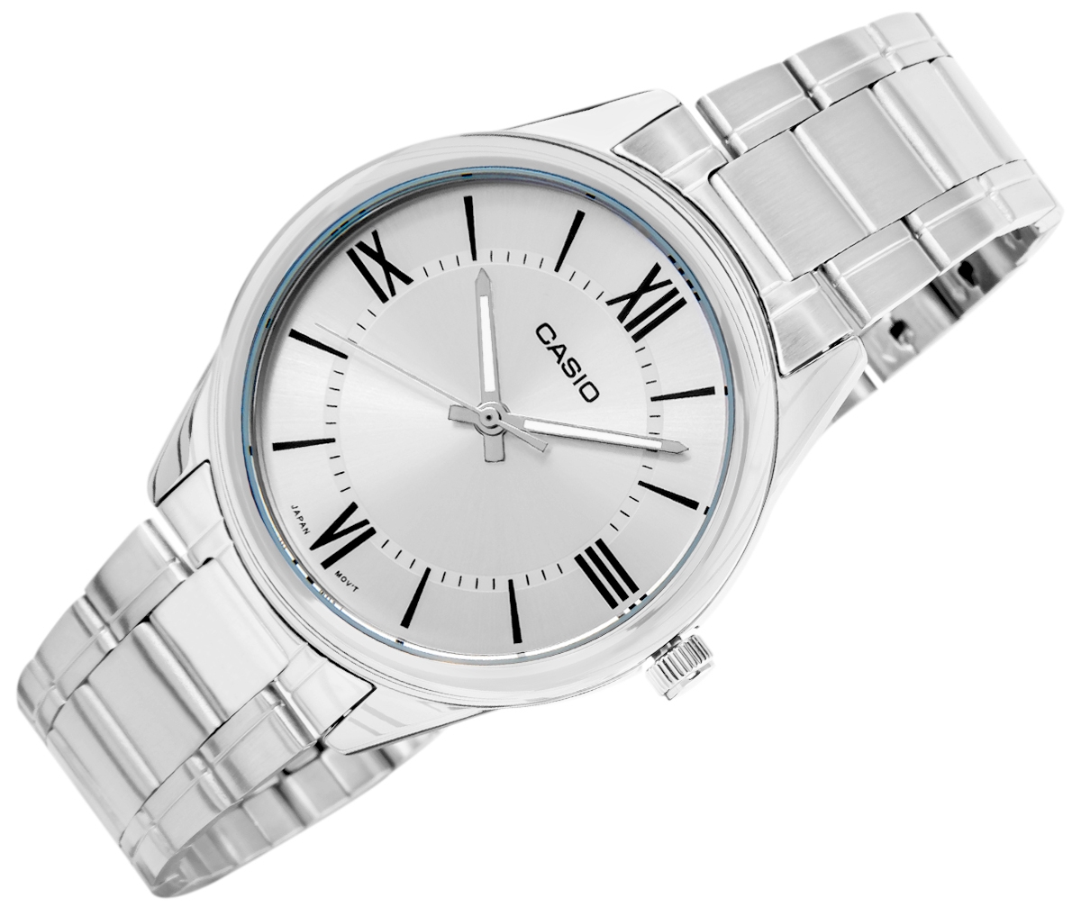 Zegarek męski Casio MTP-V005D-7B5UDF na srebrnej bransolecie, srebrna tarcza - zdjęcie 2 Zegarek męski Casio MTP-V005D-7B5UDF na srebrnej bransolecie, srebrna tarcza - zdjęcie 2