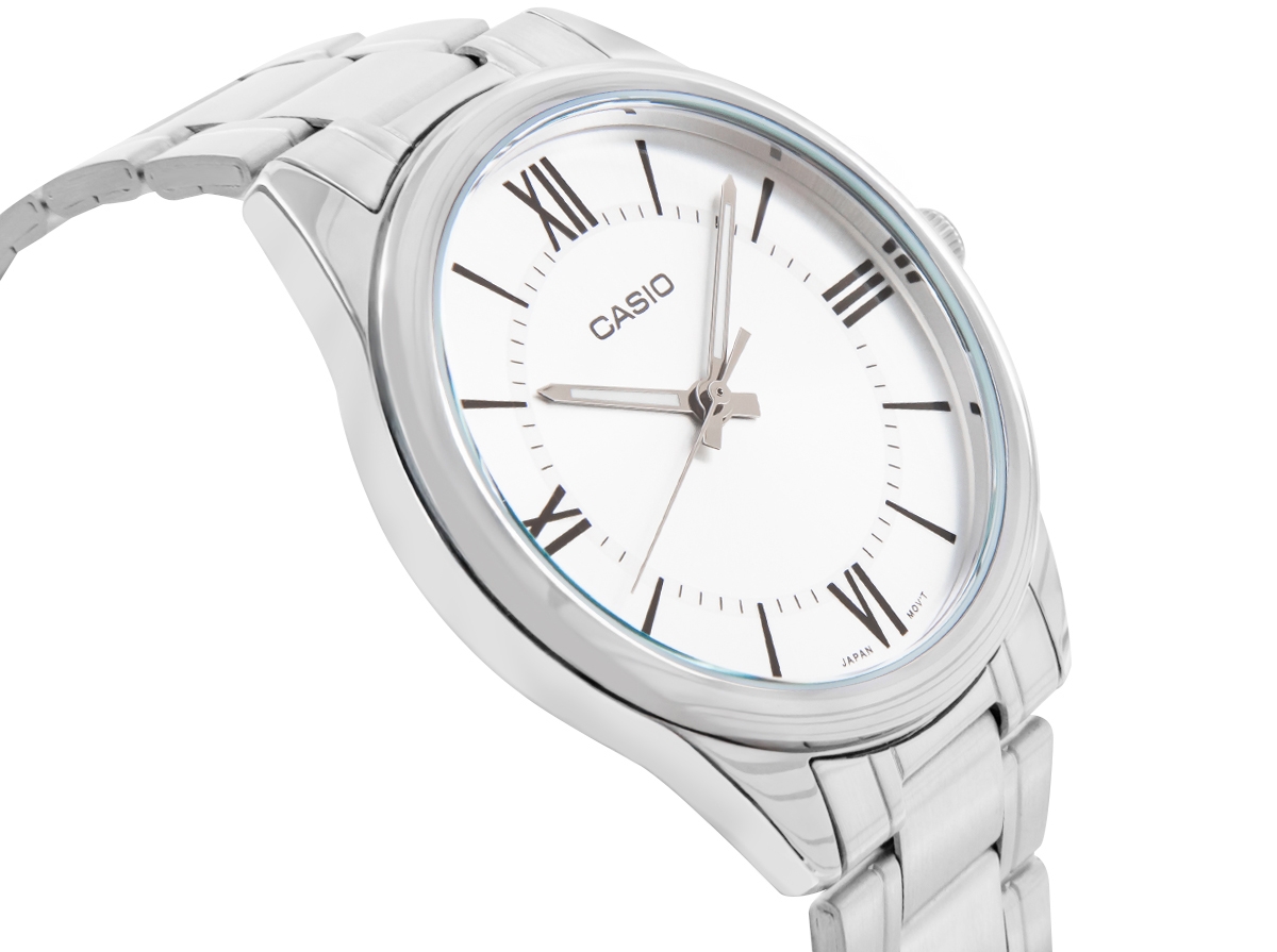 Zegarek męski Casio MTP-V005D-7B5UDF na srebrnej bransolecie, srebrna tarcza - zdjęcie 3 Zegarek męski Casio MTP-V005D-7B5UDF na srebrnej bransolecie, srebrna tarcza - zdjęcie 3
