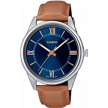 Zegarek męski Casio MTP-V005L-2B5UDF na pasku skórzanym, granatowa tarcza