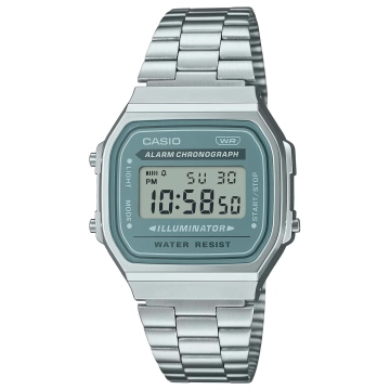 Zegarek uniseks Casio Vintage A168WA-3AYES na srebrnej bransolecie, turkusowa tarcza