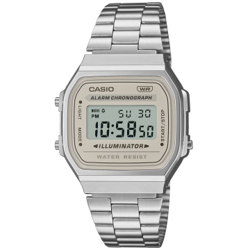 Zegarek uniseks Casio Vintage A168WA-8AYES na srebrnej bransolecie, ecru tarcza
