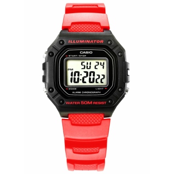 Zegarek męski Casio W-218H-4BVDF na pasku czerwonym, czarna tarcza