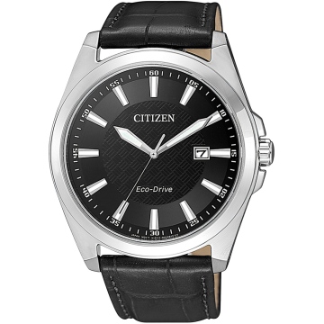 Zegarek męski Citizen Eco-Drive BM7108-14E na pasku czarnym, czarna tarcza, solarny, WR100