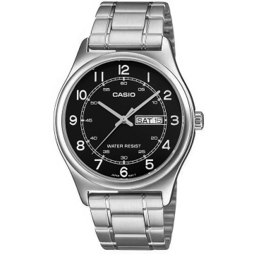Zegarek męski Casio MTP-V006D-1B2UDF na srebrnej bransolecie, czarna tarcza