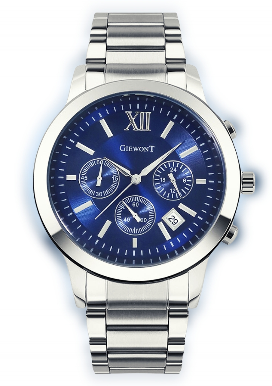 Zegarek męski Giewont GW6480-2 na bransolecie srebrnej, niebieska tarcza