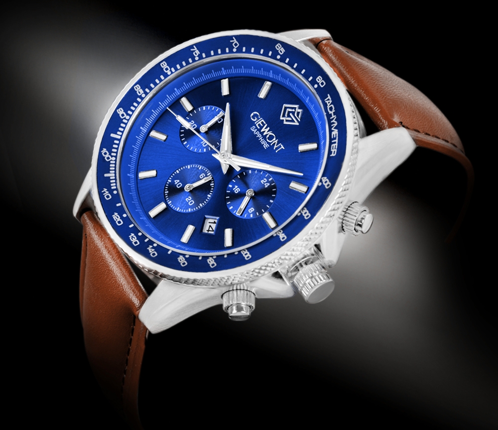 Zegarek męski Giewont GW3520-A5 Chronograph Sapphire na pasku brązowym, niebieska tarcza - zdjęcie 2 Zegarek męski Giewont GW3520-A5 Chronograph Sapphire na pasku brązowym, niebieska tarcza - zdjęcie 2