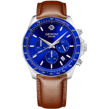 Zegarek męski Giewont GW3520-A5 Chronograph Sapphire na pasku brązowym, niebieska tarcza