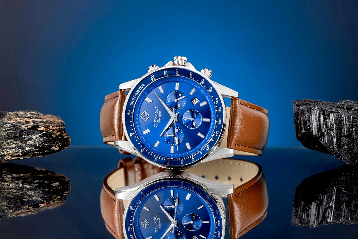 Zegarek męski Giewont GW3520-A5 Chronograph Sapphire na pasku brązowym, niebieska tarcza - zdjęcie 5 Zegarek męski Giewont GW3520-A5 Chronograph Sapphire na pasku brązowym, niebieska tarcza - zdjęcie 5