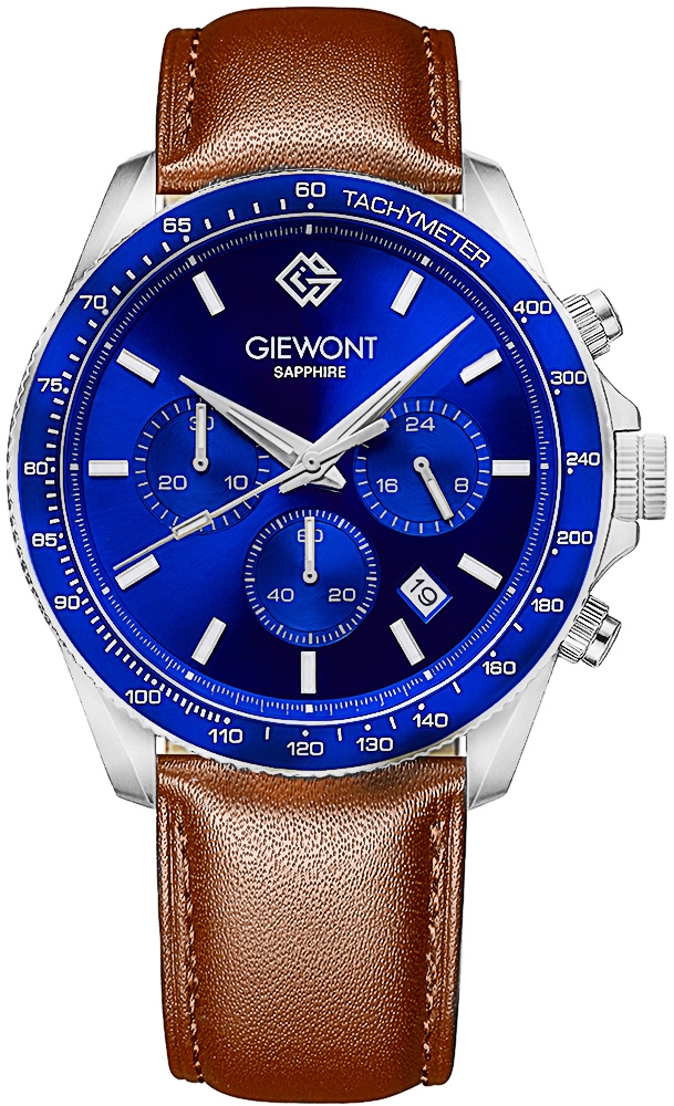 Zegarek męski Giewont GW3520-A5 Chronograph Sapphire na pasku brązowym, niebieska tarcza Zegarek męski Giewont GW3520-A5 Chronograph Sapphire na pasku brązowym, niebieska tarcza