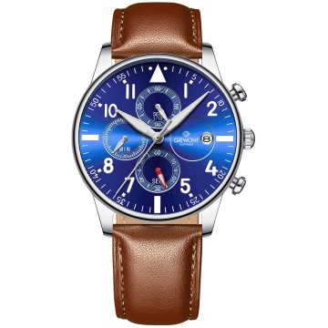 Zegarek męski Giewont GW5630-A6 Chronograph Sapphire na pasku brązowym, niebieska tarcza