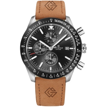 Zegarek męski Giewont GW8720-A1 Chronograph Sapphire na pasku brązowym, czarna tarcza