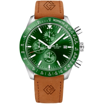 Zegarek męski Giewont GW8720-A3 Chronograph Sapphire na pasku brązowym, zielona tarcza