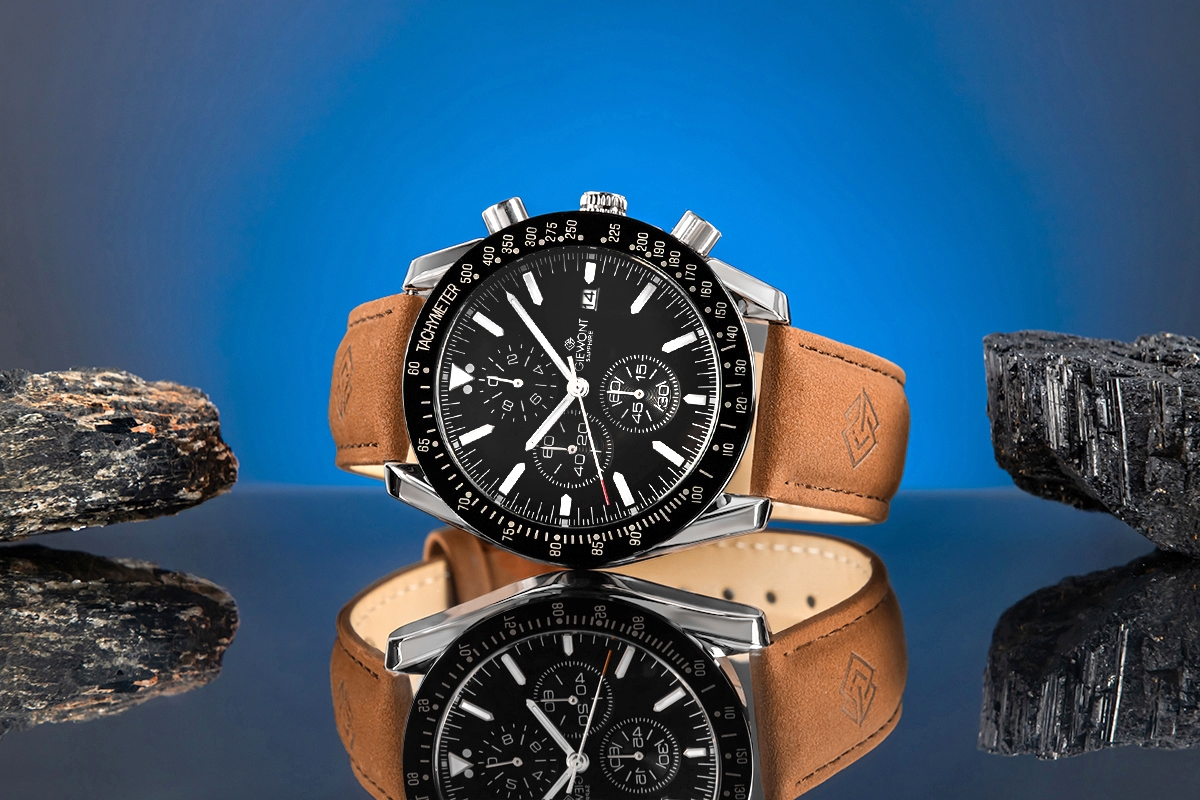 Zegarek męski Giewont GW8720-A1 Chronograph Sapphire na pasku brązowym, czarna tarcza - zdjęcie 5 Zegarek męski Giewont GW8720-A1 Chronograph Sapphire na pasku brązowym, czarna tarcza - zdjęcie 5