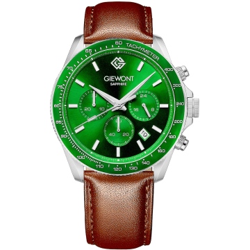 Zegarek męski Giewont GW3520-A6 Chronograph Sapphire na pasku brązowym, zielona tarcza