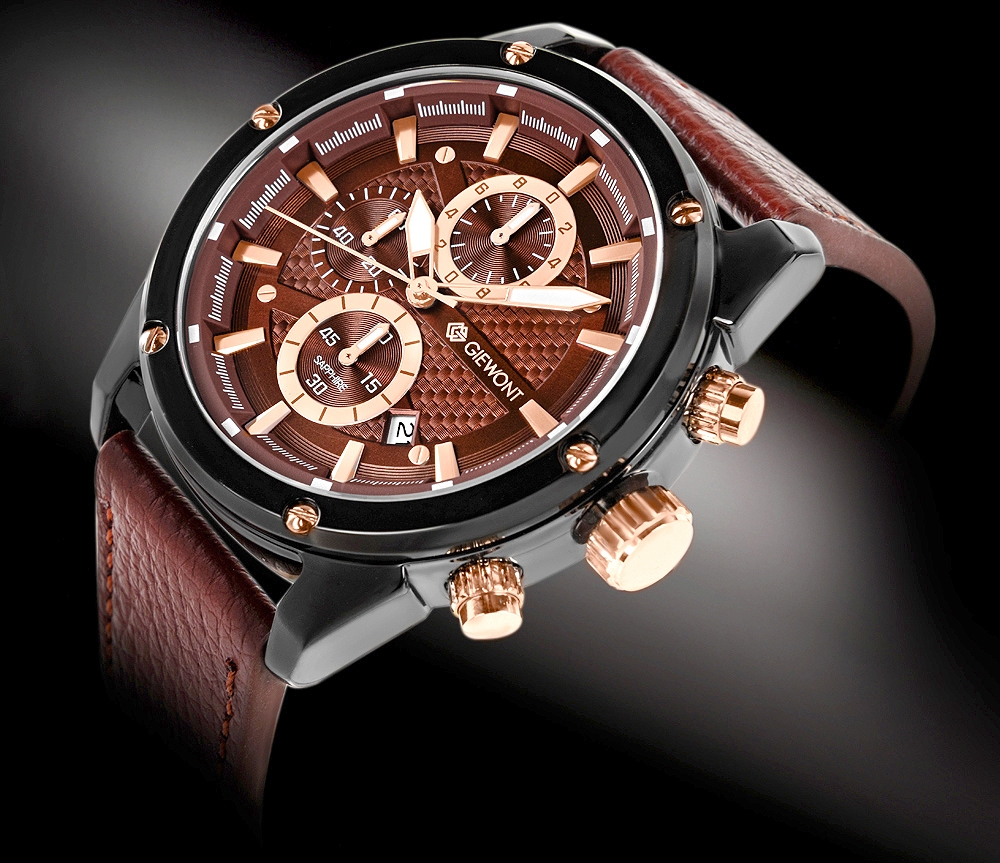 Zegarek męski Giewont GW8810-A3 Chronograph Sapphire na pasku brązowym, brązowa tarcza - zdjęcie 2 Zegarek męski Giewont GW8810-A3 Chronograph Sapphire na pasku brązowym, brązowa tarcza - zdjęcie 2