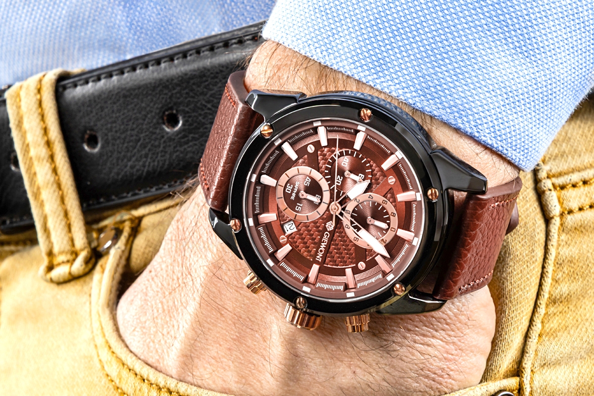 Zegarek męski Giewont GW8810-A3 Chronograph Sapphire na pasku brązowym, brązowa tarcza - zdjęcie 4 Zegarek męski Giewont GW8810-A3 Chronograph Sapphire na pasku brązowym, brązowa tarcza - zdjęcie 4