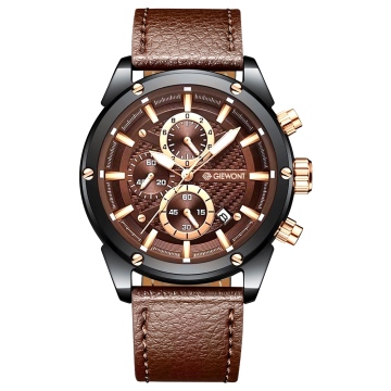 Zegarek męski Giewont GW8810-A3 Chronograph Sapphire na pasku brązowym, brązowa tarcza