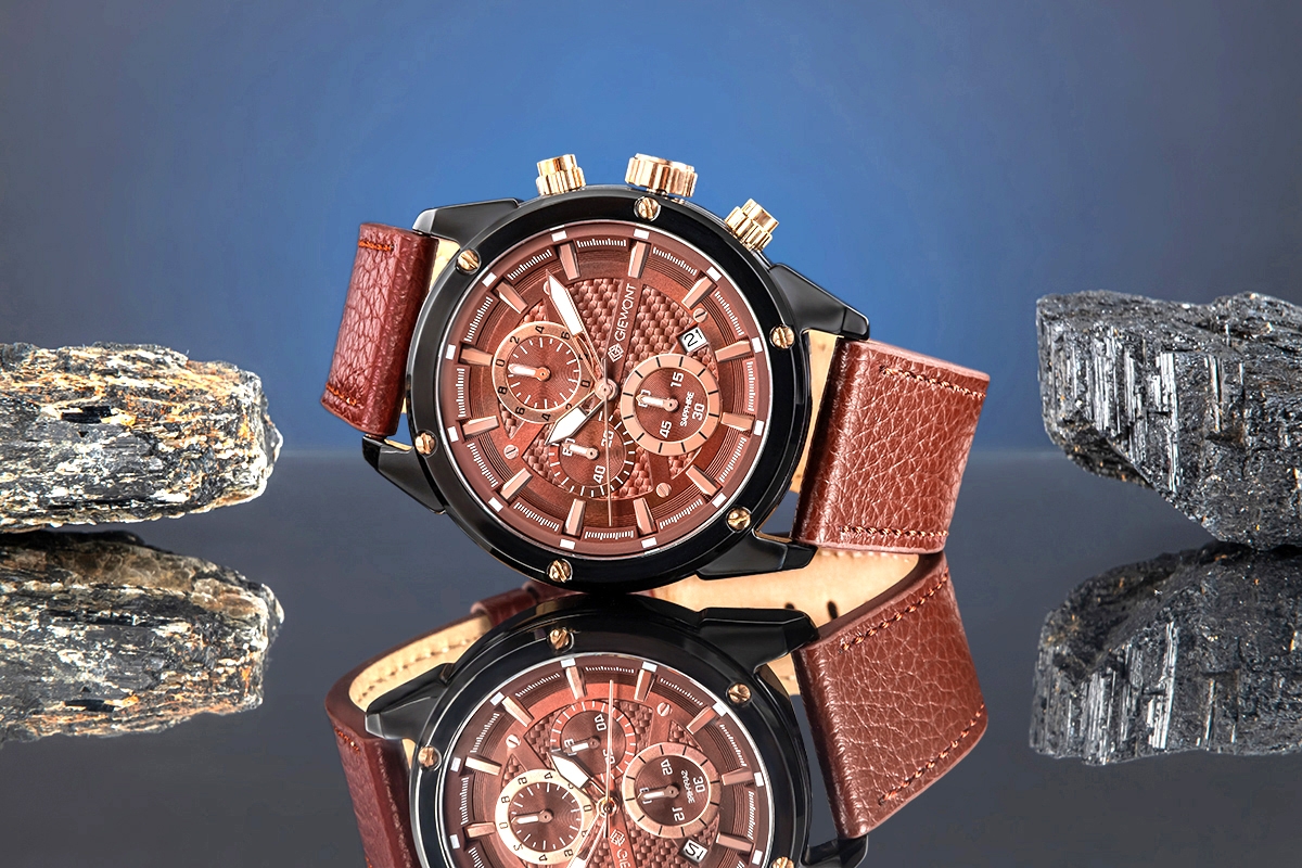 Zegarek męski Giewont GW8810-A3 Chronograph Sapphire na pasku brązowym, brązowa tarcza - zdjęcie 6 Zegarek męski Giewont GW8810-A3 Chronograph Sapphire na pasku brązowym, brązowa tarcza - zdjęcie 6
