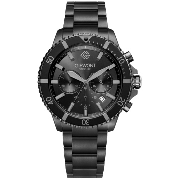 Zegarek męski Giewont GW3970-B1 Chronograph Sapphire na bransolecie czarnej, czarna tarcza