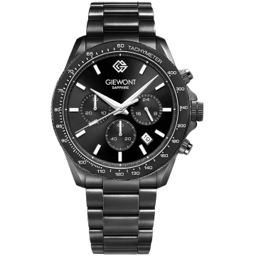 Zegarek męski Giewont GW3520-B1 Chronograph Sapphire na bransolecie czarnej, czarna tarcza