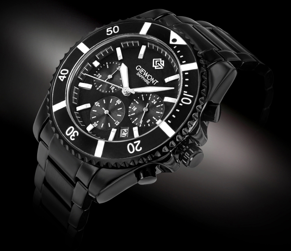 Zegarek męski Giewont GW3970-B4 Chronograph Sapphire na bransolecie czarnej, czarna tarcza - zdjęcie 2 Zegarek męski Giewont GW3970-B4 Chronograph Sapphire na bransolecie czarnej, czarna tarcza - zdjęcie 2