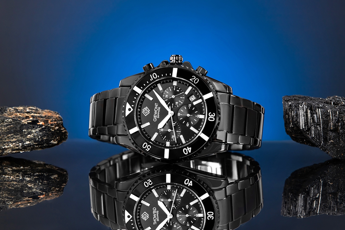 Zegarek męski Giewont GW3970-B4 Chronograph Sapphire na bransolecie czarnej, czarna tarcza - zdjęcie 5 Zegarek męski Giewont GW3970-B4 Chronograph Sapphire na bransolecie czarnej, czarna tarcza - zdjęcie 5