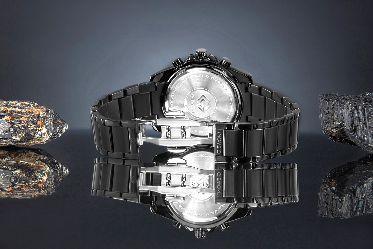 Zegarek męski Giewont GW3970-B4 Chronograph Sapphire na bransolecie czarnej, czarna tarcza - zdjęcie 6 Zegarek męski Giewont GW3970-B4 Chronograph Sapphire na bransolecie czarnej, czarna tarcza - zdjęcie 6