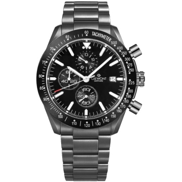 Zegarek męski Giewont GW8720-B1 Chronograph Sapphire na bransolecie czarnej, czarna tarcza