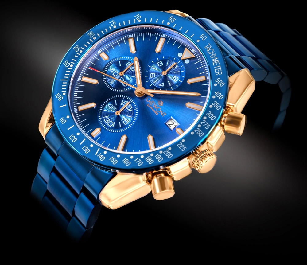 Zegarek męski Giewont GW8720-B5 Chronograph Sapphire na bransolecie niebieskiej, niebieska tarcza - zdjęcie 2 Zegarek męski Giewont GW8720-B5 Chronograph Sapphire na bransolecie niebieskiej, niebieska tarcza - zdjęcie 2