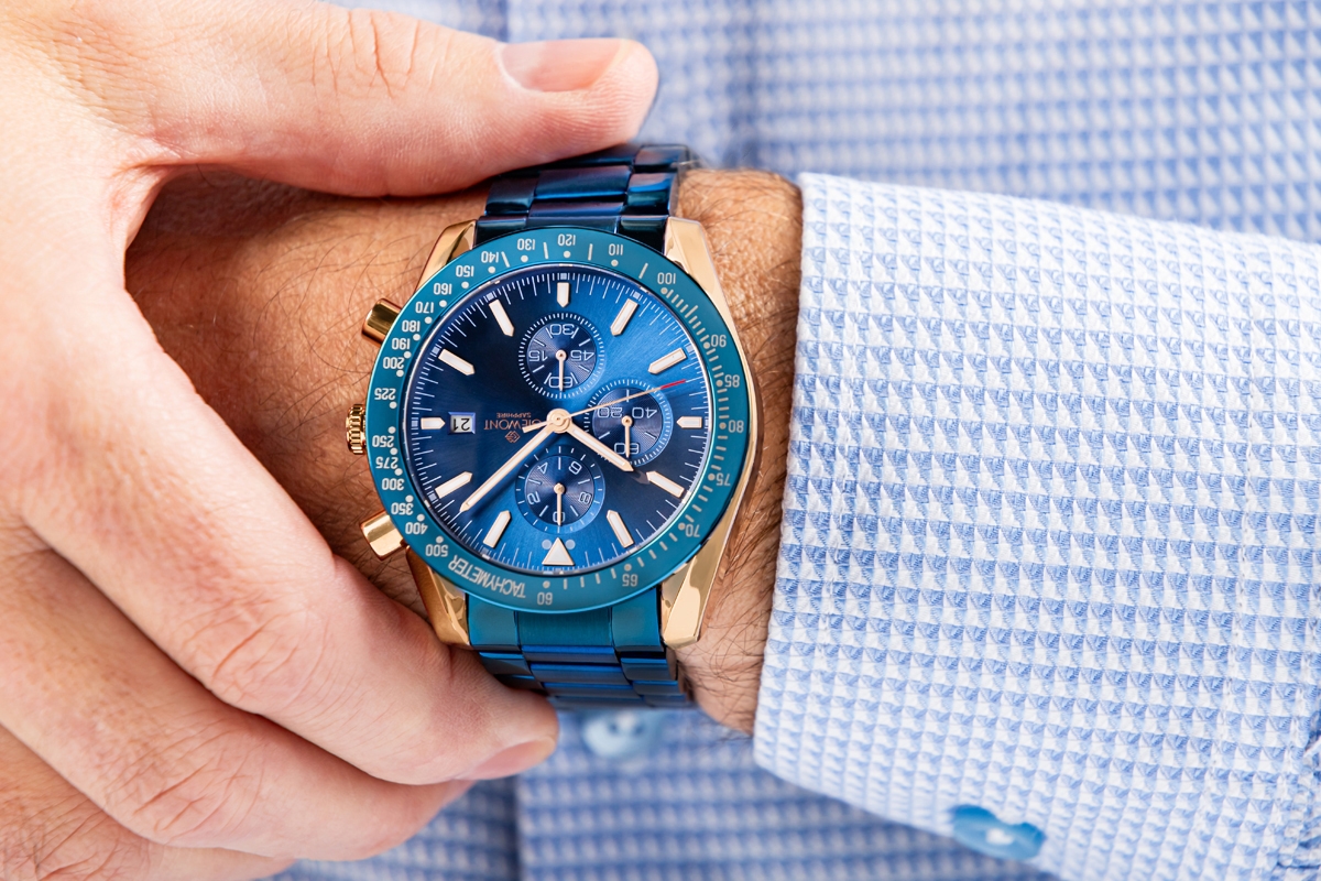Zegarek męski Giewont GW8720-B5 Chronograph Sapphire na bransolecie niebieskiej, niebieska tarcza - zdjęcie 4 Zegarek męski Giewont GW8720-B5 Chronograph Sapphire na bransolecie niebieskiej, niebieska tarcza - zdjęcie 4