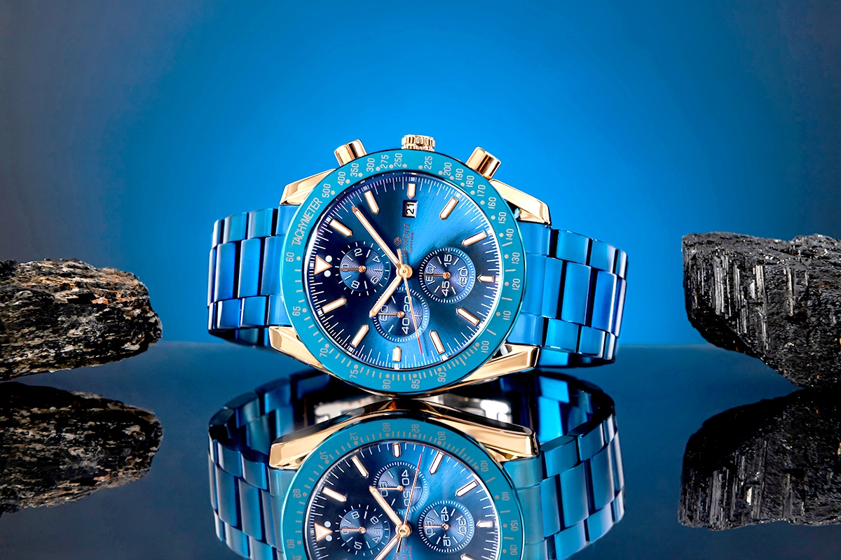 Zegarek męski Giewont GW8720-B5 Chronograph Sapphire na bransolecie niebieskiej, niebieska tarcza - zdjęcie 5 Zegarek męski Giewont GW8720-B5 Chronograph Sapphire na bransolecie niebieskiej, niebieska tarcza - zdjęcie 5