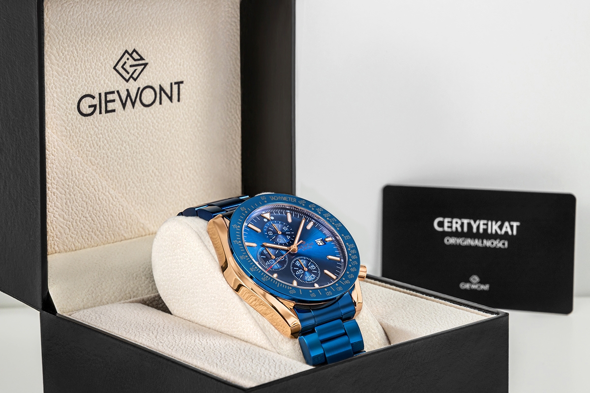 Zegarek męski Giewont GW8720-B5 Chronograph Sapphire na bransolecie niebieskiej, niebieska tarcza - zdjęcie 7 Zegarek męski Giewont GW8720-B5 Chronograph Sapphire na bransolecie niebieskiej, niebieska tarcza - zdjęcie 7