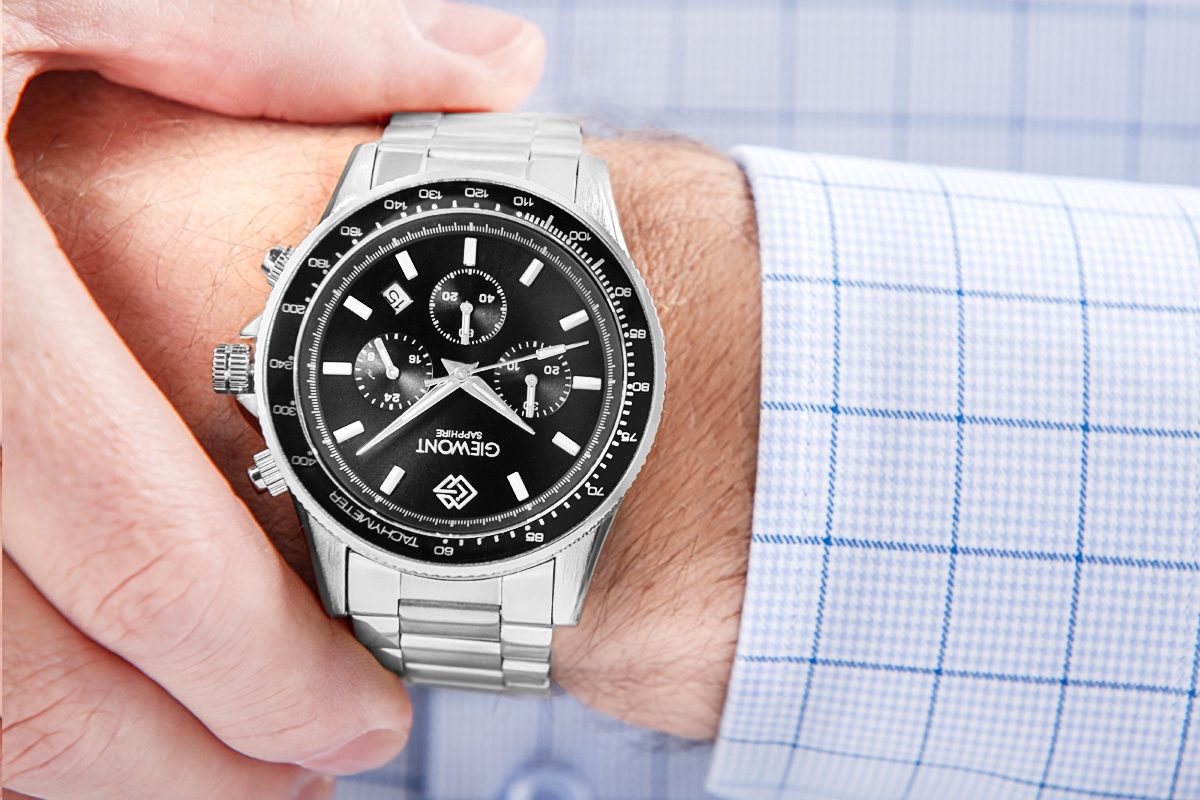 Zegarek męski Giewont GW3520-B2 Chronograph Sapphire na bransolecie srebrnej, czarna tarcza - zdjęcie 4 Zegarek męski Giewont GW3520-B2 Chronograph Sapphire na bransolecie srebrnej, czarna tarcza - zdjęcie 4