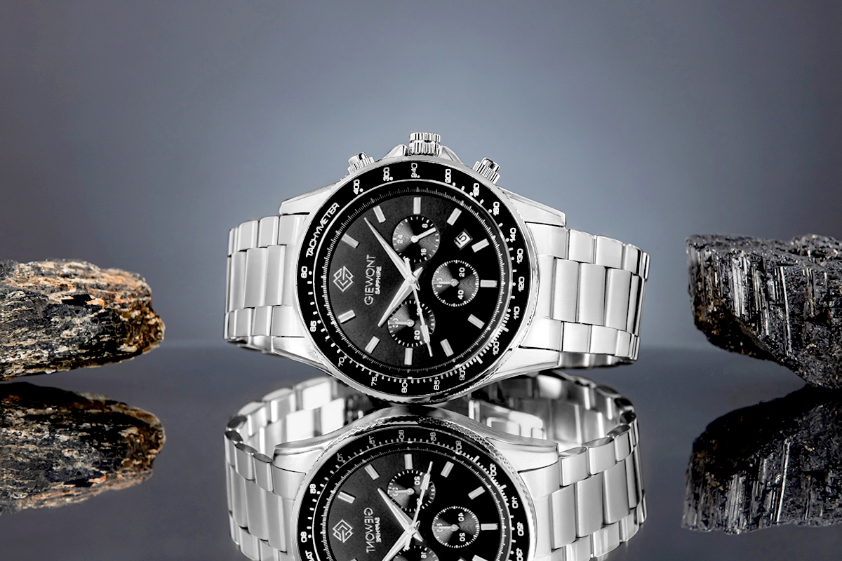 Zegarek męski Giewont GW3520-B2 Chronograph Sapphire na bransolecie srebrnej, czarna tarcza - zdjęcie 5 Zegarek męski Giewont GW3520-B2 Chronograph Sapphire na bransolecie srebrnej, czarna tarcza - zdjęcie 5