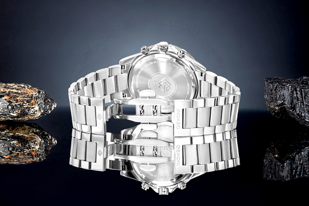 Zegarek męski Giewont GW3520-B2 Chronograph Sapphire na bransolecie srebrnej, czarna tarcza - zdjęcie 6 Zegarek męski Giewont GW3520-B2 Chronograph Sapphire na bransolecie srebrnej, czarna tarcza - zdjęcie 6
