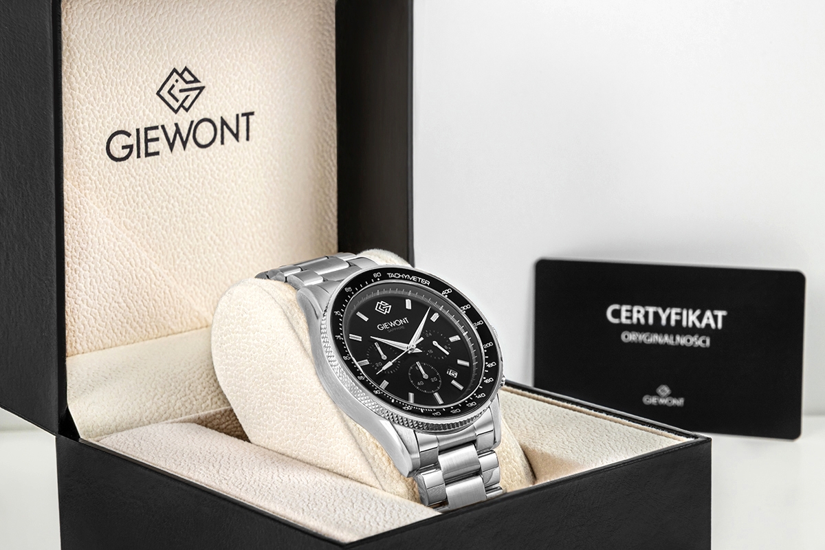 Zegarek męski Giewont GW3520-B2 Chronograph Sapphire na bransolecie srebrnej, czarna tarcza - zdjęcie 7 Zegarek męski Giewont GW3520-B2 Chronograph Sapphire na bransolecie srebrnej, czarna tarcza - zdjęcie 7