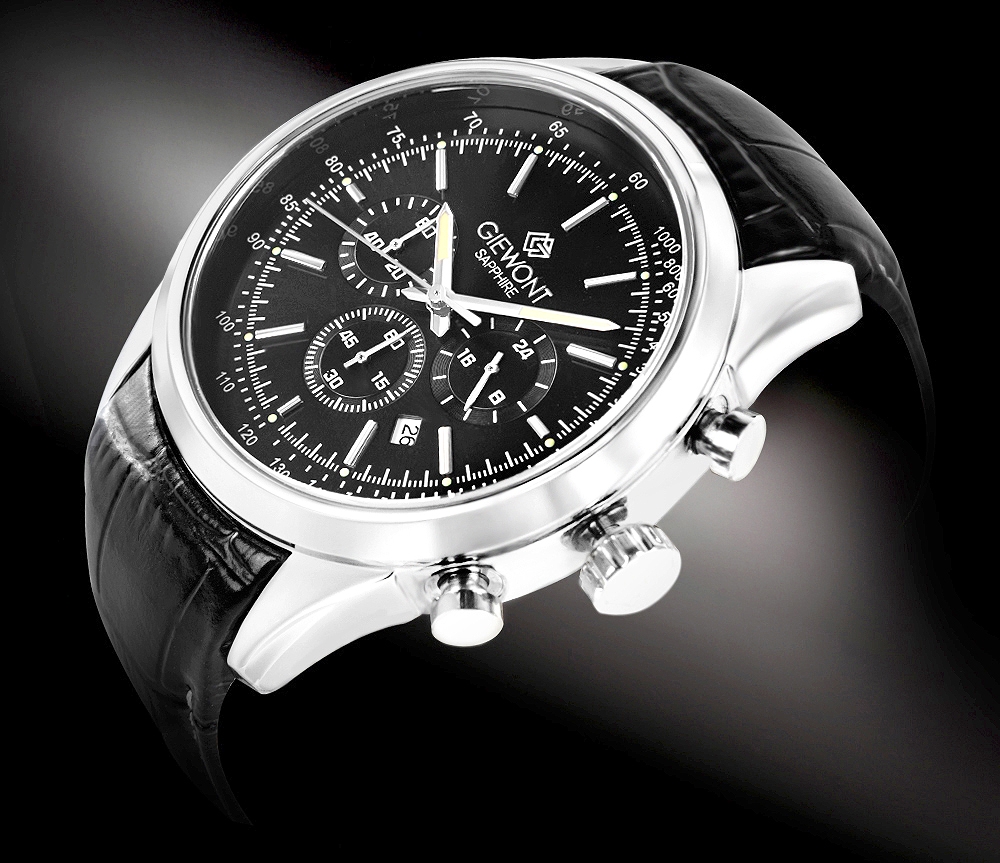 Zegarek męski Giewont GW7650-A2 Chronograph Sapphire na pasku czarnym, czarna tarcza - zdjęcie 2 Zegarek męski Giewont GW7650-A2 Chronograph Sapphire na pasku czarnym, czarna tarcza - zdjęcie 2