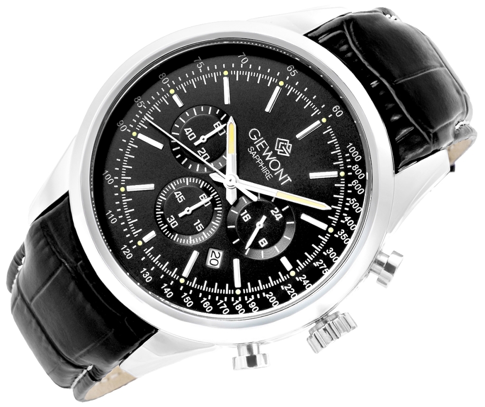 Zegarek męski Giewont GW7650-A2 Chronograph Sapphire na pasku czarnym, czarna tarcza - zdjęcie 3 Zegarek męski Giewont GW7650-A2 Chronograph Sapphire na pasku czarnym, czarna tarcza - zdjęcie 3