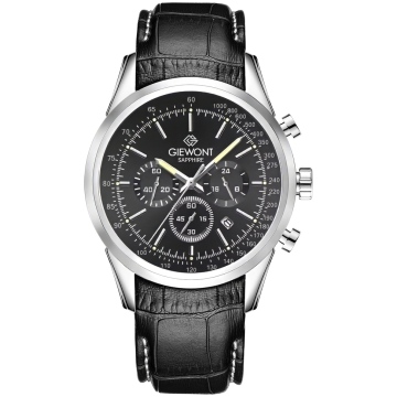 Zegarek męski Giewont GW7650-A2 Chronograph Sapphire na pasku czarnym, czarna tarcza