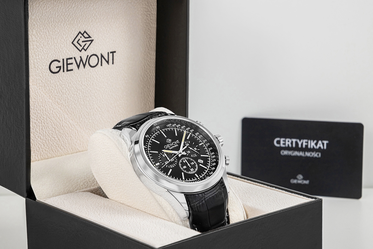 Zegarek męski Giewont GW7650-A2 Chronograph Sapphire na pasku czarnym, czarna tarcza - zdjęcie 8 Zegarek męski Giewont GW7650-A2 Chronograph Sapphire na pasku czarnym, czarna tarcza - zdjęcie 8