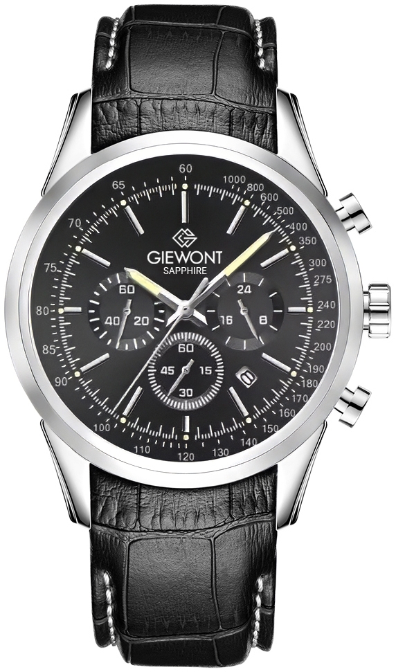 Zegarek męski Giewont GW7650-A2 Chronograph Sapphire na pasku czarnym, czarna tarcza Zegarek męski Giewont GW7650-A2 Chronograph Sapphire na pasku czarnym, czarna tarcza
