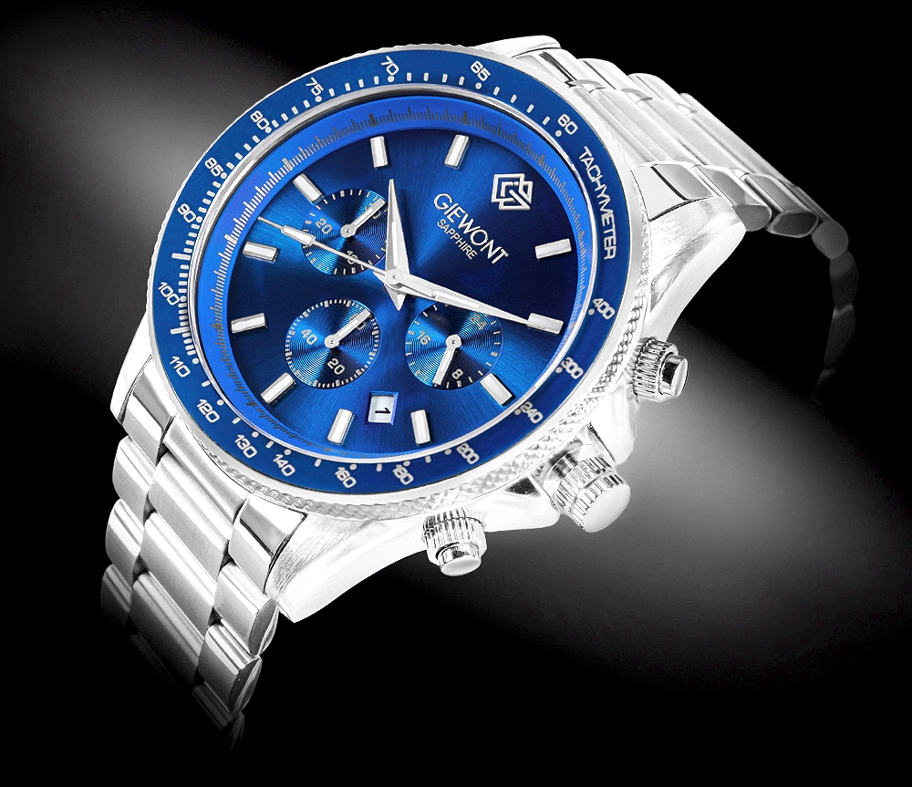 Zegarek męski Giewont GW3520-B3 Chronograph Sapphire na bransolecie srebrnej, niebieska tarcza - zdjęcie 2 Zegarek męski Giewont GW3520-B3 Chronograph Sapphire na bransolecie srebrnej, niebieska tarcza - zdjęcie 2