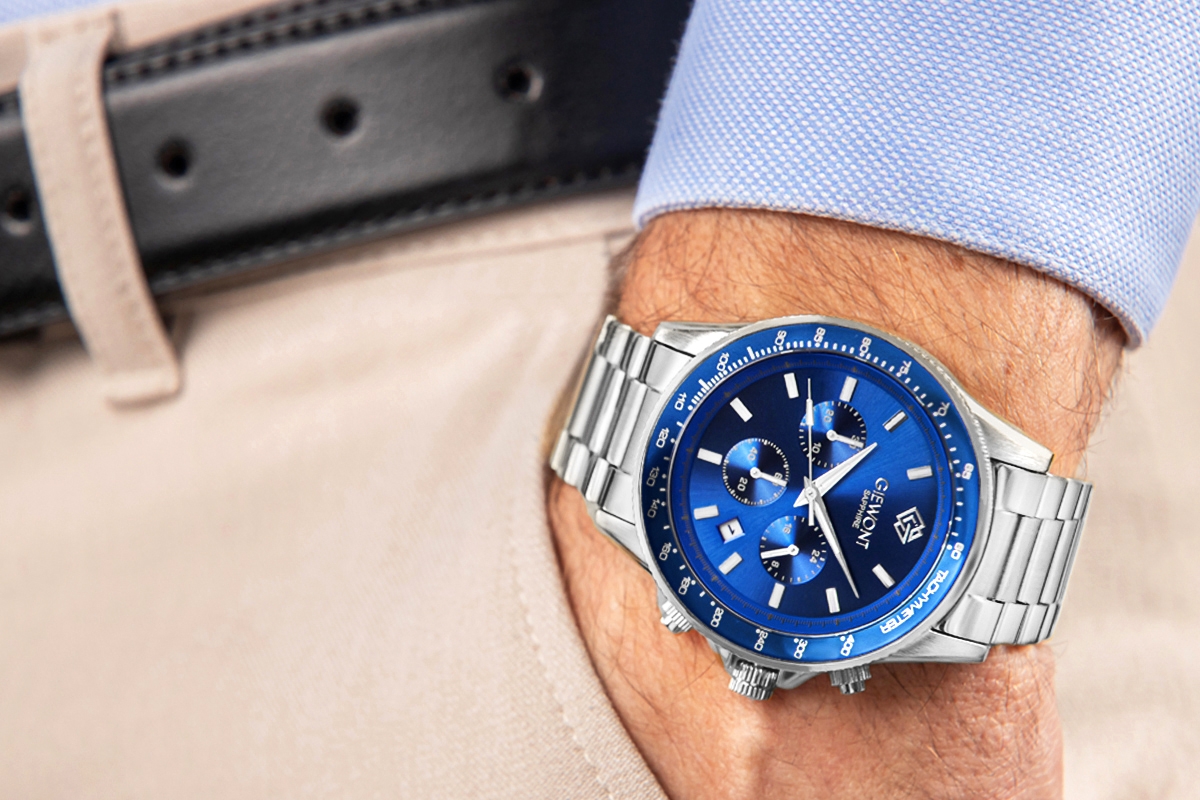 Zegarek męski Giewont GW3520-B3 Chronograph Sapphire na bransolecie srebrnej, niebieska tarcza - zdjęcie 3 Zegarek męski Giewont GW3520-B3 Chronograph Sapphire na bransolecie srebrnej, niebieska tarcza - zdjęcie 3