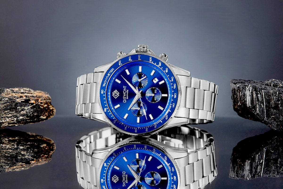 Zegarek męski Giewont GW3520-B3 Chronograph Sapphire na bransolecie srebrnej, niebieska tarcza - zdjęcie 5 Zegarek męski Giewont GW3520-B3 Chronograph Sapphire na bransolecie srebrnej, niebieska tarcza - zdjęcie 5