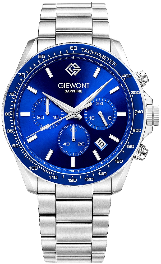 Zegarek męski Giewont GW3520-B3 Chronograph Sapphire na bransolecie srebrnej, niebieska tarcza Zegarek męski Giewont GW3520-B3 Chronograph Sapphire na bransolecie srebrnej, niebieska tarcza